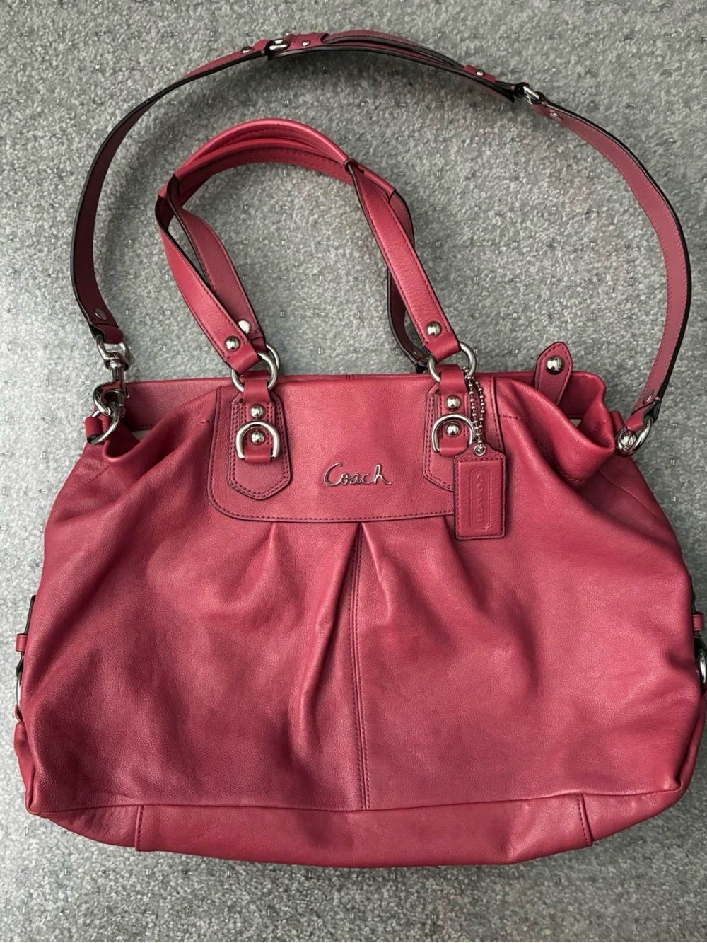 Coach Red Leather Shoulder Tote with Removable Strap